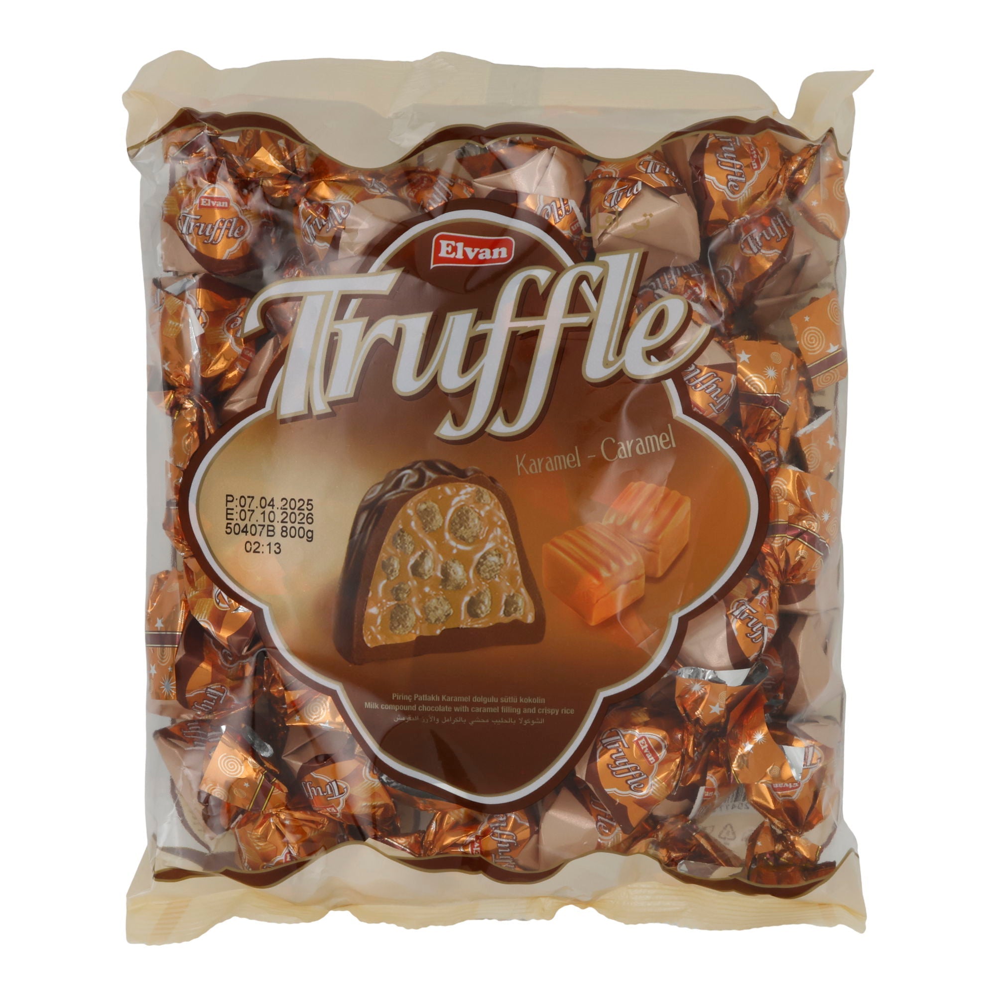 Milchschokolade Elvan Truffle Karamell | Schokolade | mit Karamellfüllung und Puffreis | 800 g Beutel ELVAN